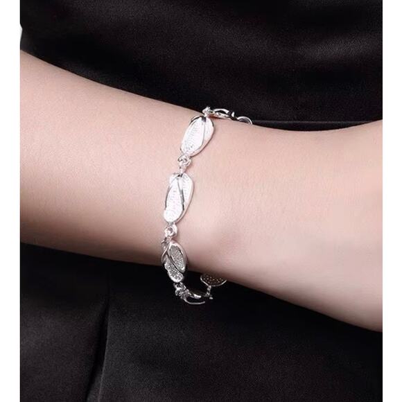 Sparkling 925 Sterling Silver Flip-Flop Link Bracelet Unique 20CM - Picture 3 of 5